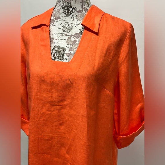 Soft Surroundings Orange 100% Linen Cuffed 3/4 Sleeve top size M - Picture 3 of 12